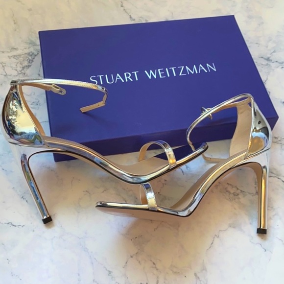 Stuart Weitzman Shoes - STUART WEITZMAN NUDIST SILVER TIN GLASS SANDAL HEELS
